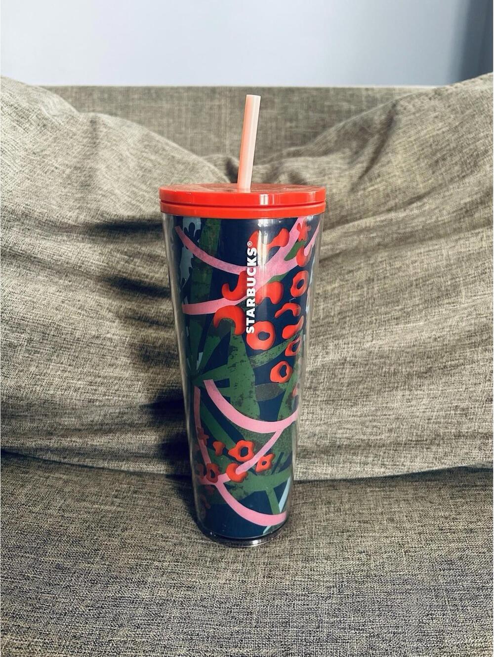 Starbucks Summer 2021 Venti Tumbler Green Blue Red Cheeta Print 24 oz Cup